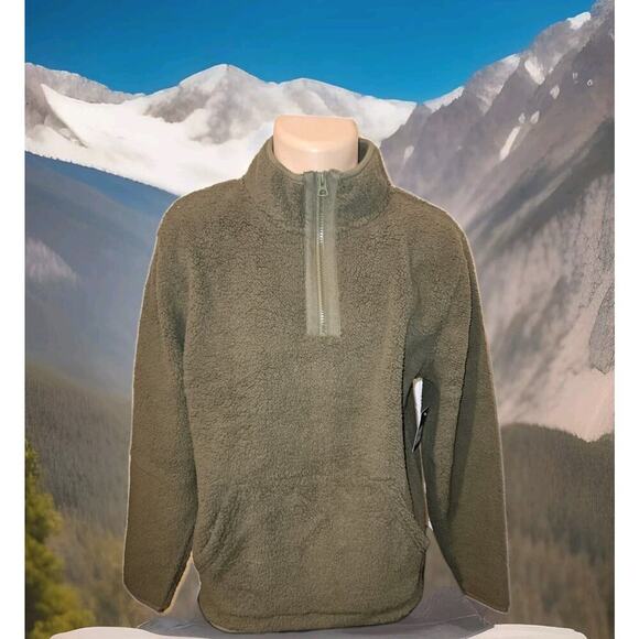 NWT! Lucky Brand Mock Neck Mens Medium Olive Green 1/4 Zip Fleece $119 - Picture 1 of 6